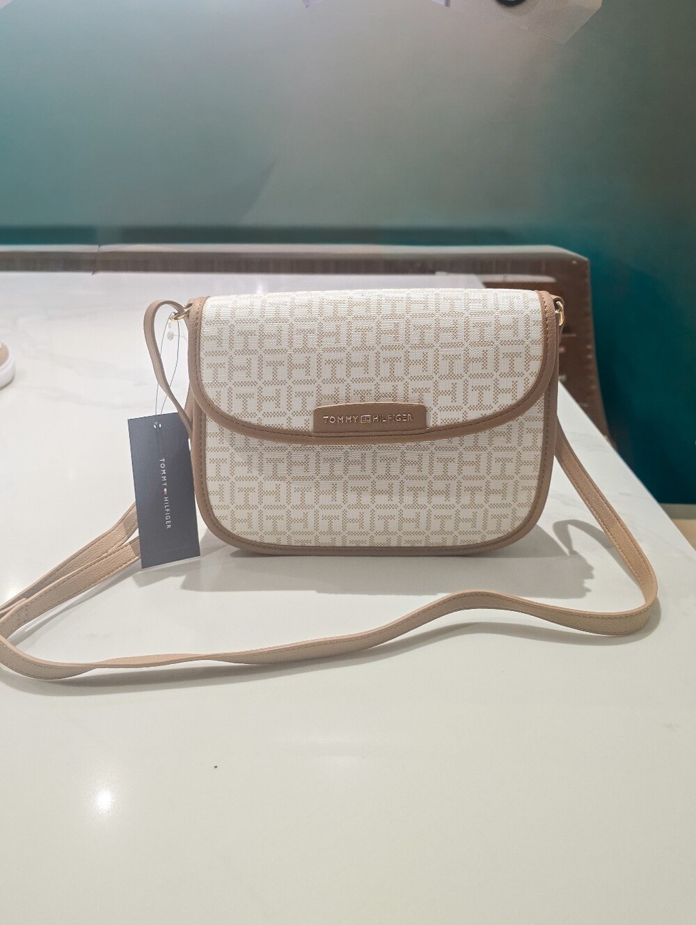 Tommy Hilfiger Beige Logo Crossbody Bag